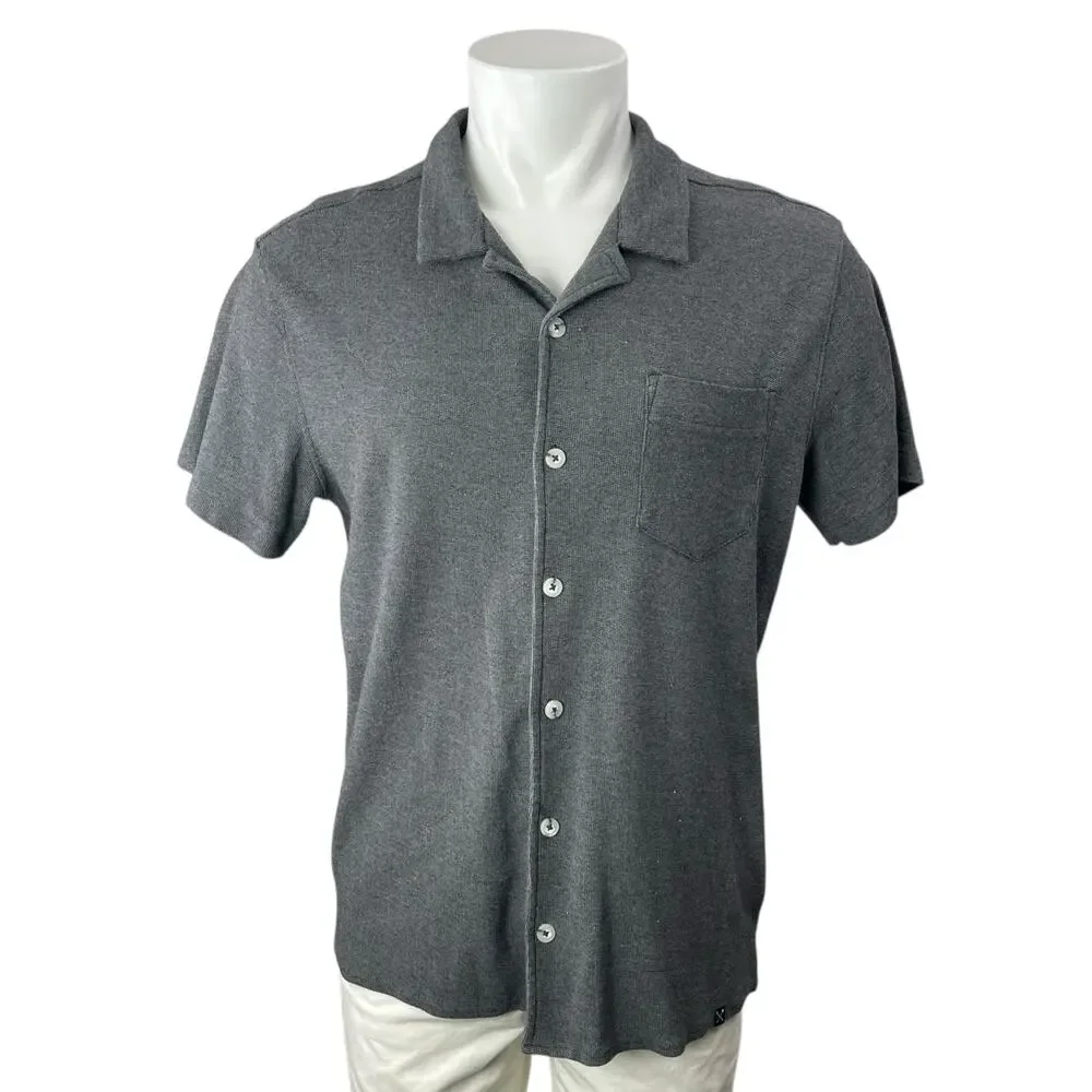 MBX Women's Gray Short Sleeve Chest Pocket Knit Button Down Shirt Top Size L